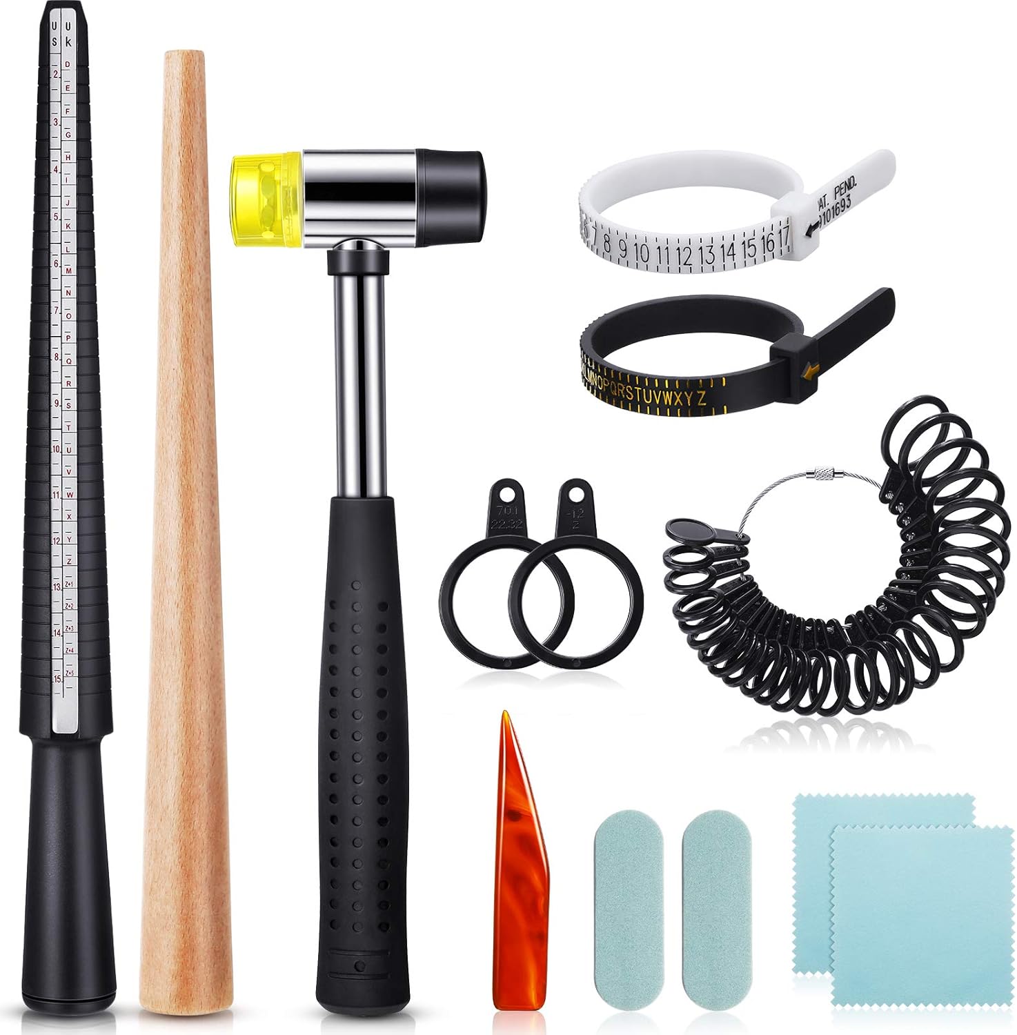 Jewelry Making Ring Tool - 11-Piece Metal Ring Mandrel Set with