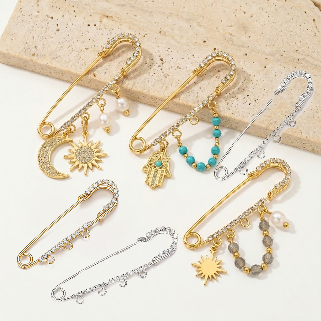 Jewelry Making Ring Tool - 5pcs Rhinestone Charms Safety Pins Long